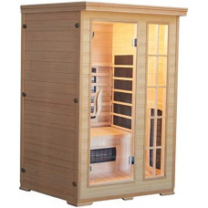 Sauna de infrarrojos para dos personas de 124 x 116 cm radio y USB cromoterapia LED madera hemlock Sauna de infrarrojos para dos personas de 124 x 116 cm radio y USB cromoterapia LED madera hemlock