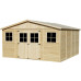 TIMBELA Cobertizo de Madera para jardín con Base - 418x420cm/16m2 Cobertizo de Madera Natural - Taller de Jardín - Bicicleta, Almacenamiento de Herramientas M330+M330G