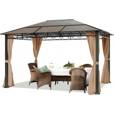 TOOLPORT Cenador de jardín 3x4 m Impermeable ALU Deluxe con 4 Partes Laterales Carpa Party en Techo de Bronce translúcido PC TOOLPORT Cenador de jardín 3x4 m Impermeable ALU Deluxe con 4 Partes Laterales Carpa Party en Techo de Bronce translúcido PC