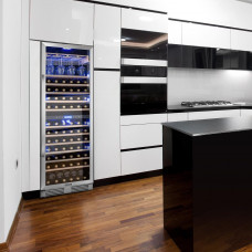  Klarstein Vinovilla Grande - Vinoteca, Nevera vinos, 425 L, 165 botellas, Control táctil, Temperatura ajustable, Soporte para copas, 13 estantes de madera, 2 zonas, Nevera para vinos, Plateado [Clase de eficiencia energética G] 