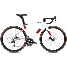  Bicicleta De Carretera De Carbono, Bicicleta De Carretera De Fibra De Carbono 700C con Grupo De 22 Velocidades Juego De Ruedas De Carbono Ultraligero con Tija De SIL White Red-54cm 
